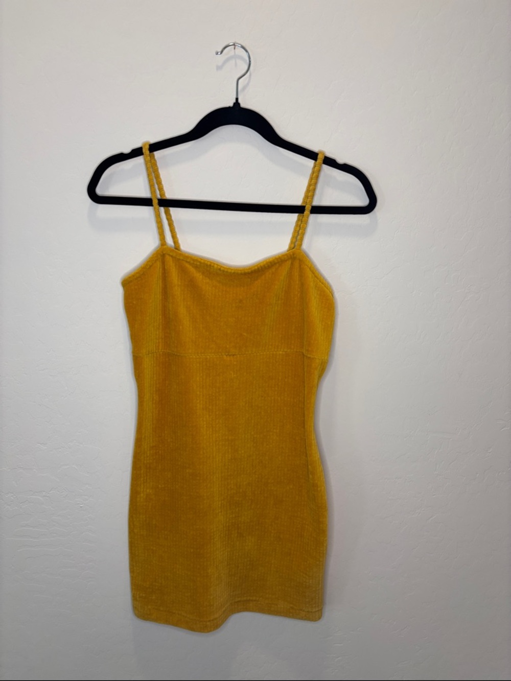 wild fable Mustard Yellow Ribbed Velvet Camisole Dress